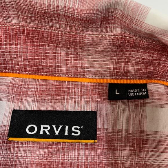 Orvis Shirt Mens L Large Rich Red White Plaid Tech Long Sleeve Outdoor Fishing - Picture 4 of 11